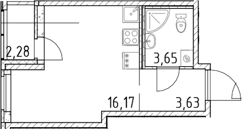 Квартира студия 23.45 м², 12/18 эт., ЖК «Город Первых»
